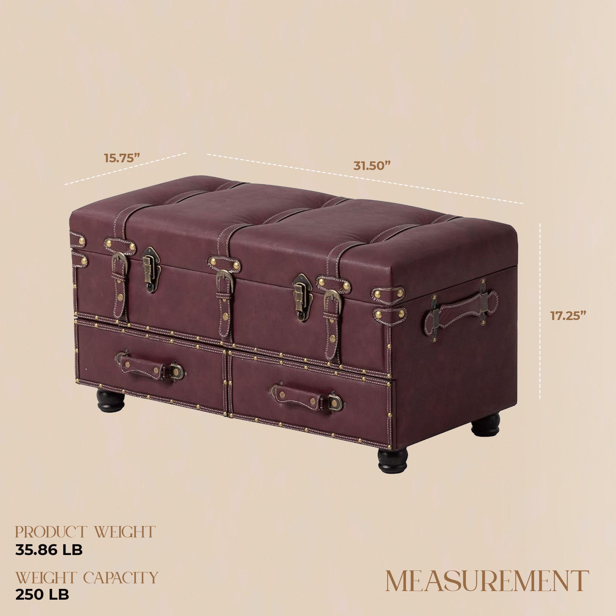 COZAYH Vintage Storage Bench, Upholstered Wooden Ottoman Bed Chest Box(Open Box) - VMInnovations