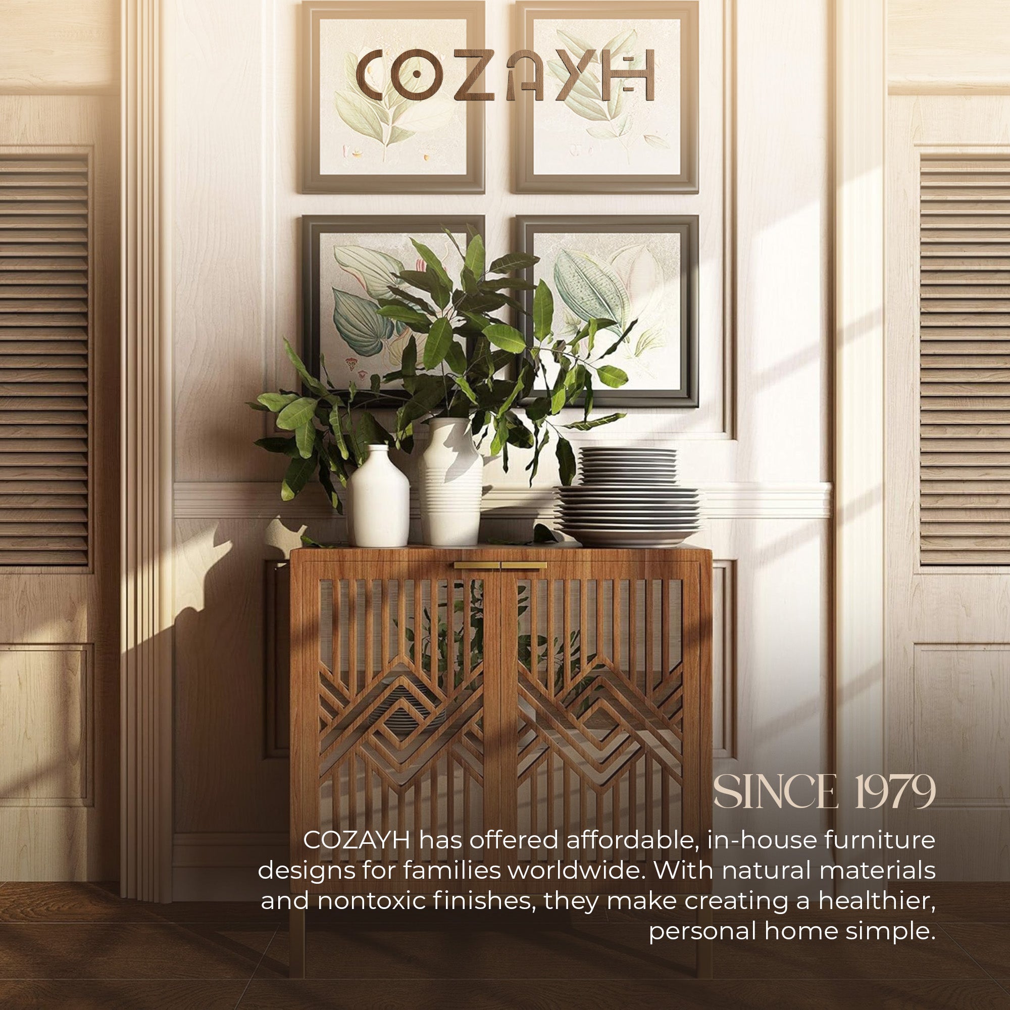COZAYH 2 Door Modern Accent Cabinet Mirror Front Storage Sideboard, (Open Box) - VMInnovations