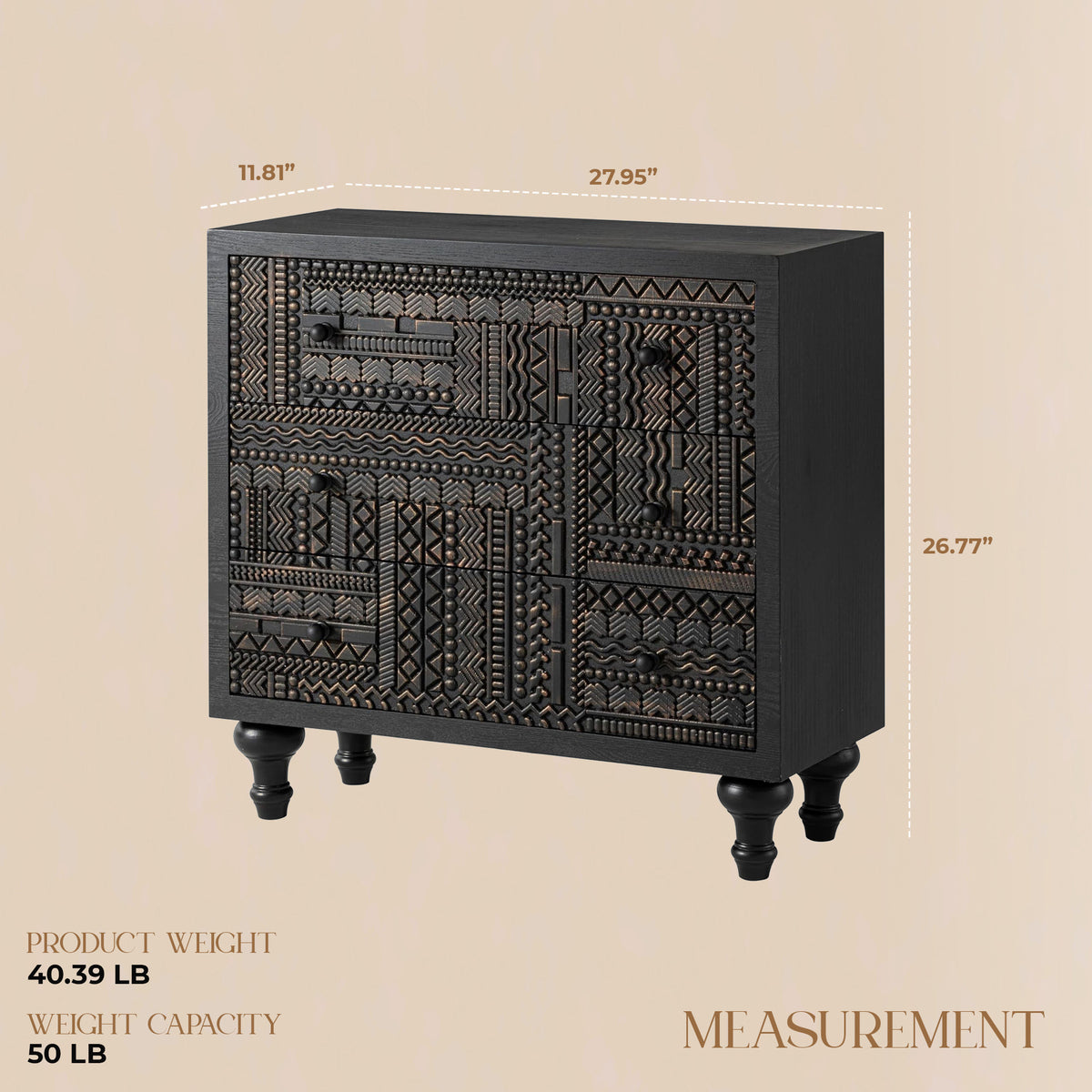 COZAYH Farmhouse 3 Drawer Home Bedroom Dresser with Geometric Pattern (Open Box)