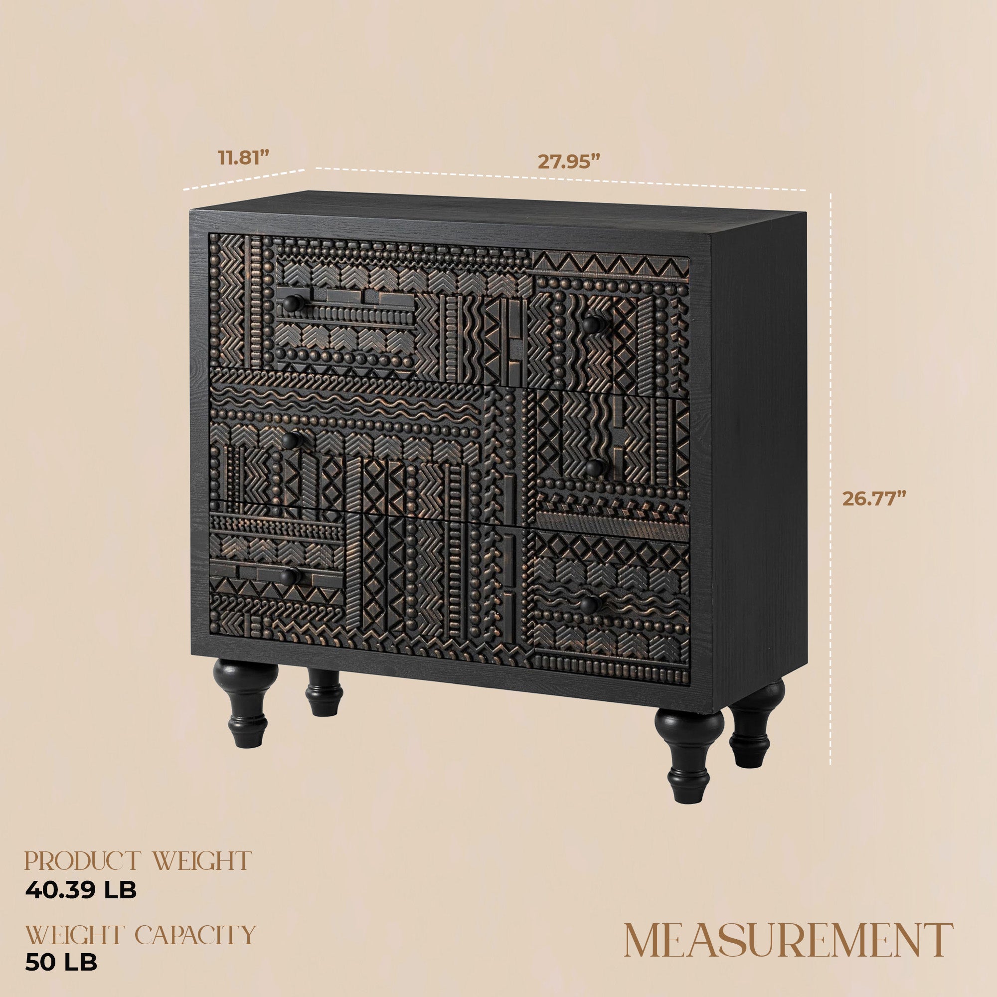 COZAYH Farmhouse 3 Drawer Home Bedroom Dresser with Geometric Pattern (Open Box) - VMInnovations