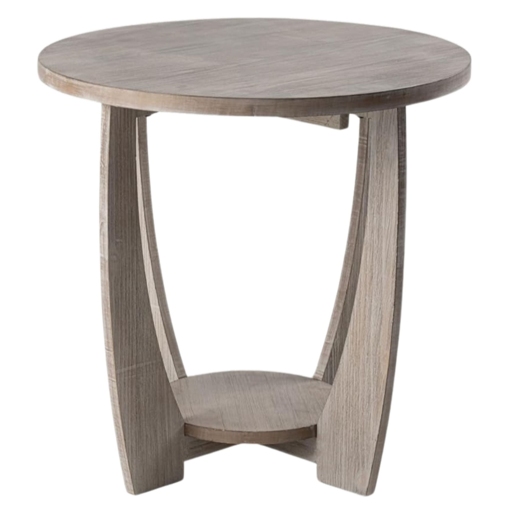 COZAYH Rustic Farmhouse Round End Table with Storage Shelf for Living Room, Grey - VMInnovations