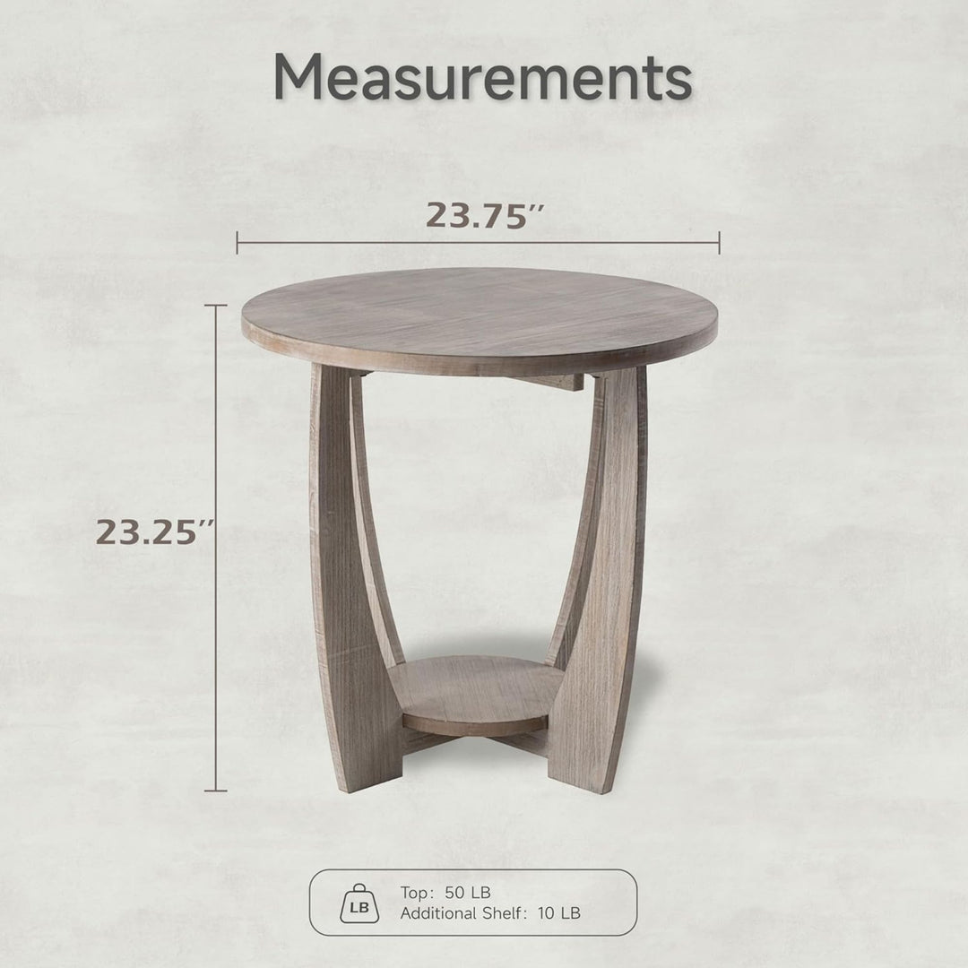 COZAYH Rustic Farmhouse Round End Table with Storage Shelf for Living Room, Grey - VMInnovations