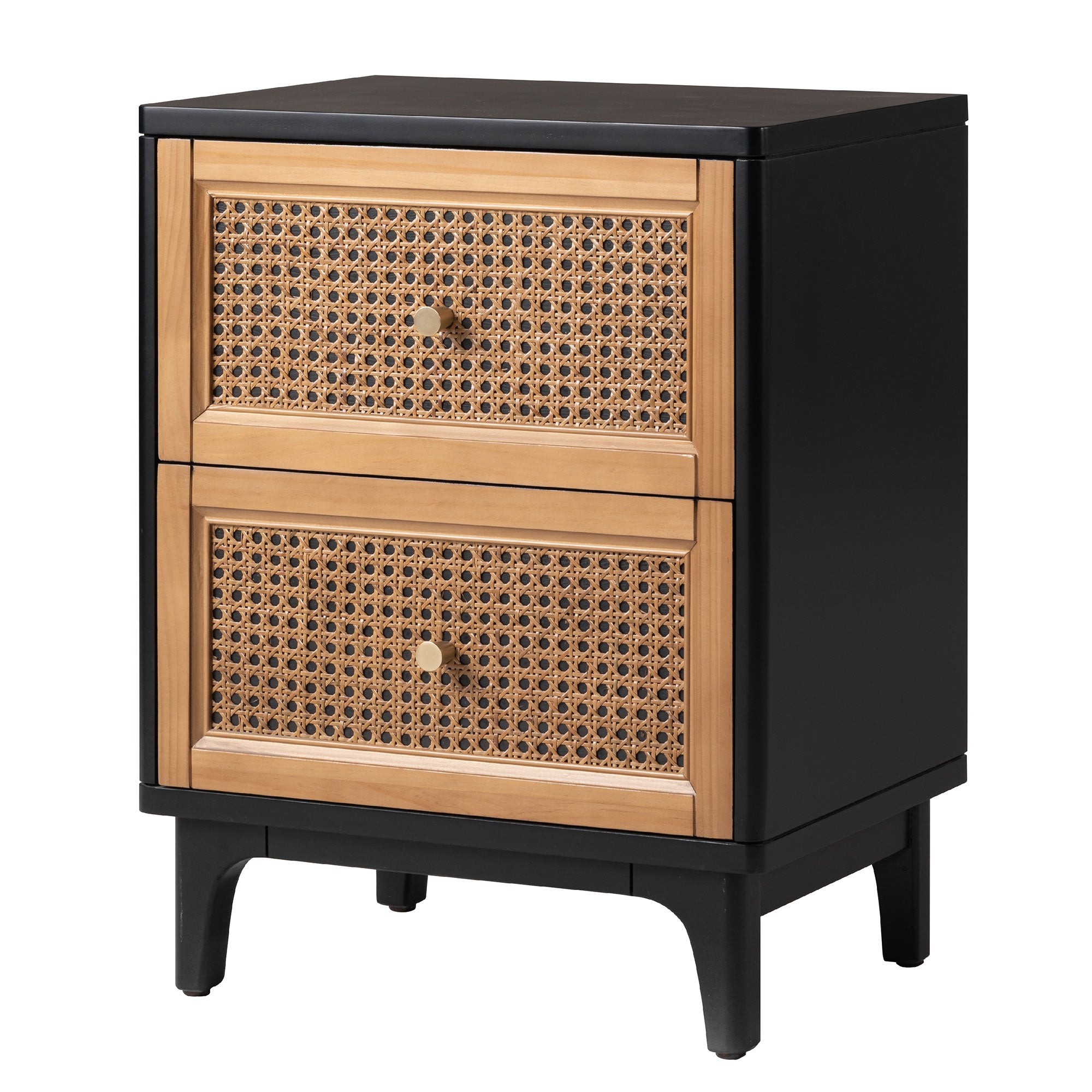COZAYH Modern Farmhouse 2 Drawer Nightstand, Bedside End Table, Black, Set of 2