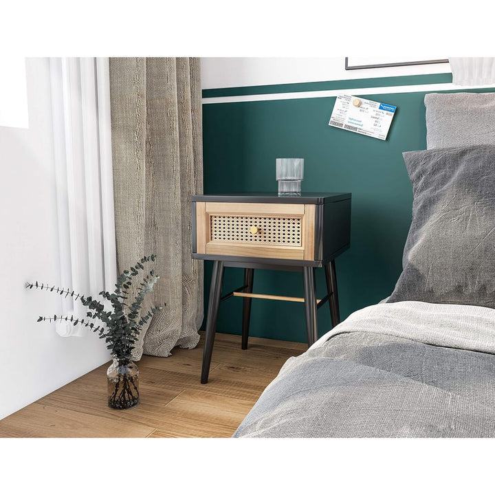 COZAYH Modern Farmhouse 1 Drawer Bedroom Nightstand, Bedside End Table, Black - VMInnovations