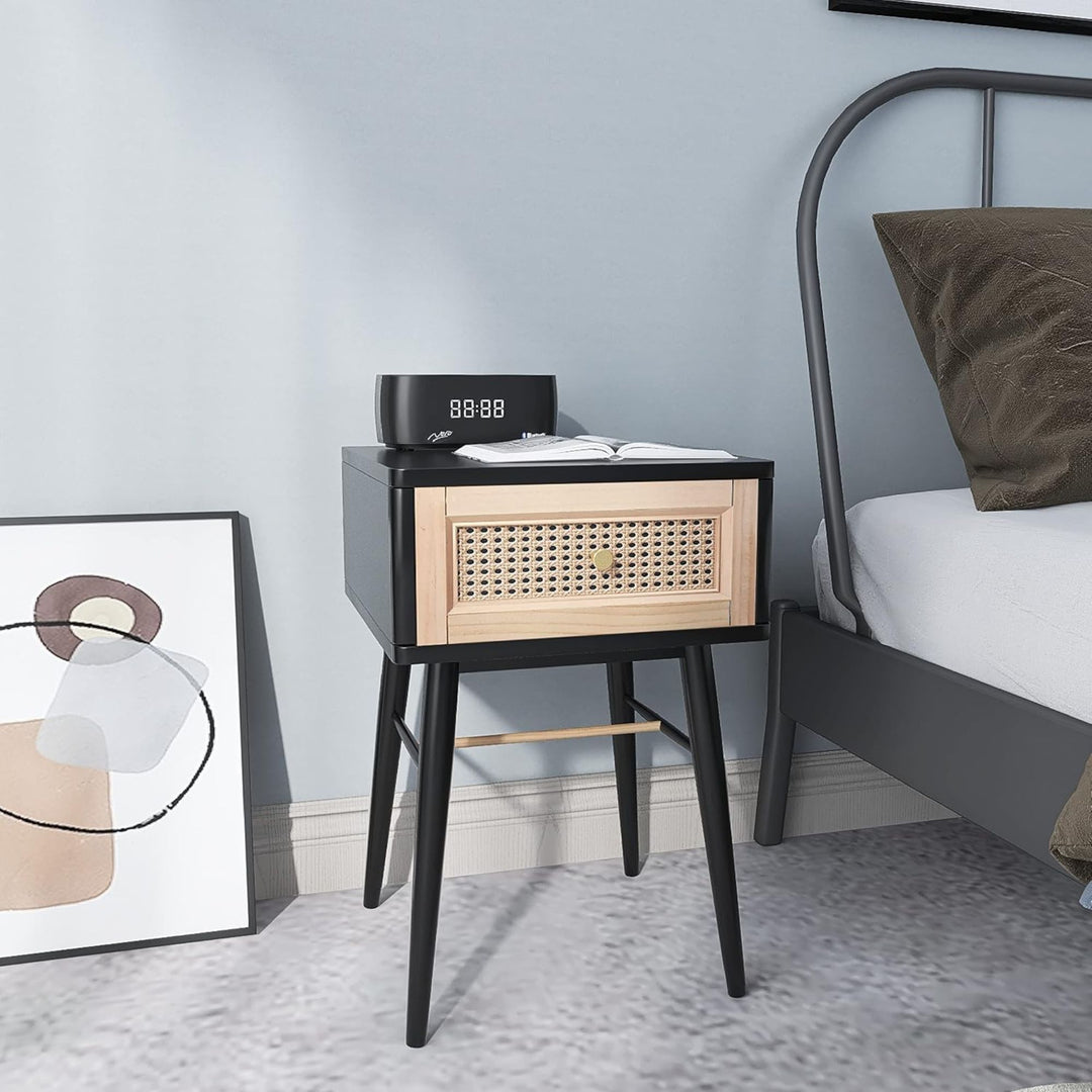 COZAYH Modern Farmhouse 1 Drawer Bedroom Nightstand, Bedside End Table, Black - VMInnovations