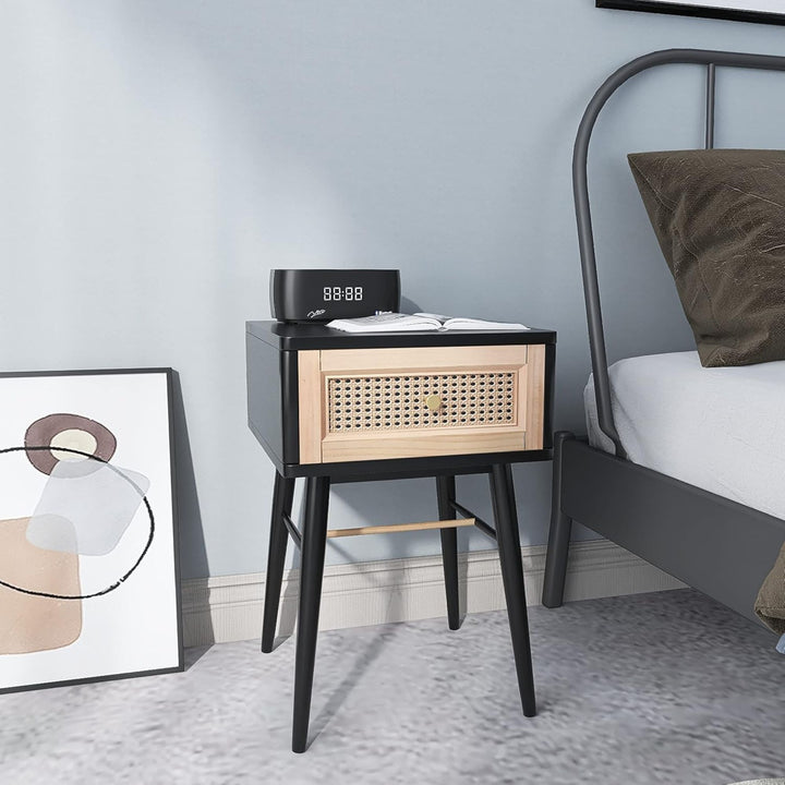 COZAYH Modern Farmhouse 1 Drawer Bedroom Nightstand, Bedside End Table, Black - VMInnovations