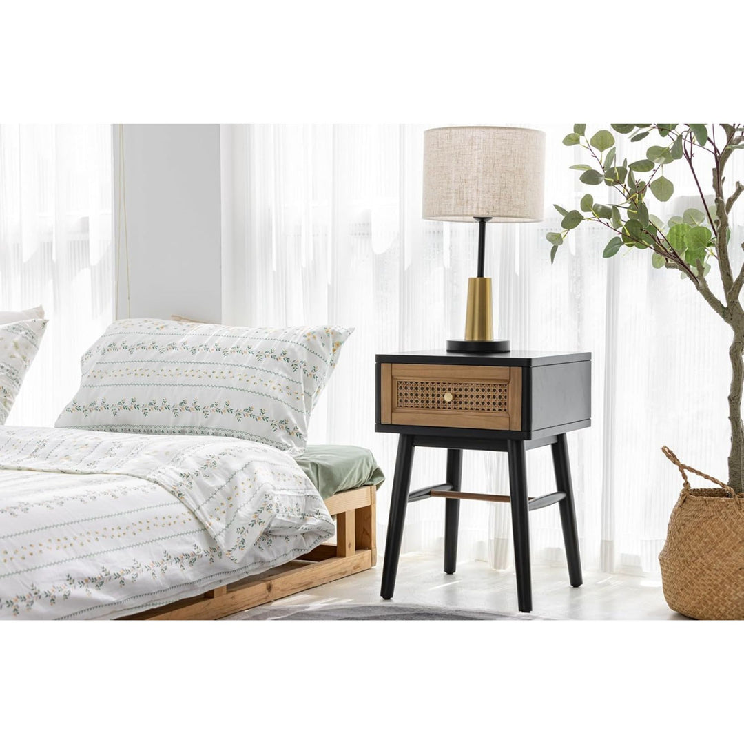 COZAYH Modern Farmhouse 1 Drawer Bedroom Nightstand, Bedside End Table, Black - VMInnovations