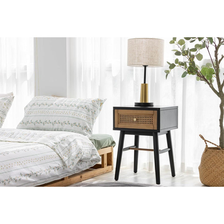 COZAYH Modern Farmhouse 1 Drawer Bedroom Nightstand, Bedside End Table, Black - VMInnovations