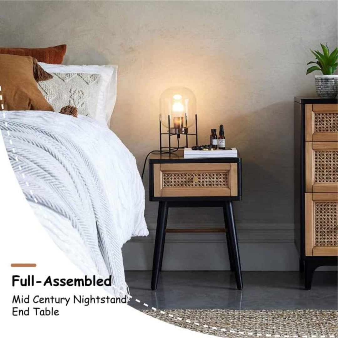 COZAYH Modern Farmhouse 1 Drawer Bedroom Nightstand, Bedside End Table, Black - VMInnovations