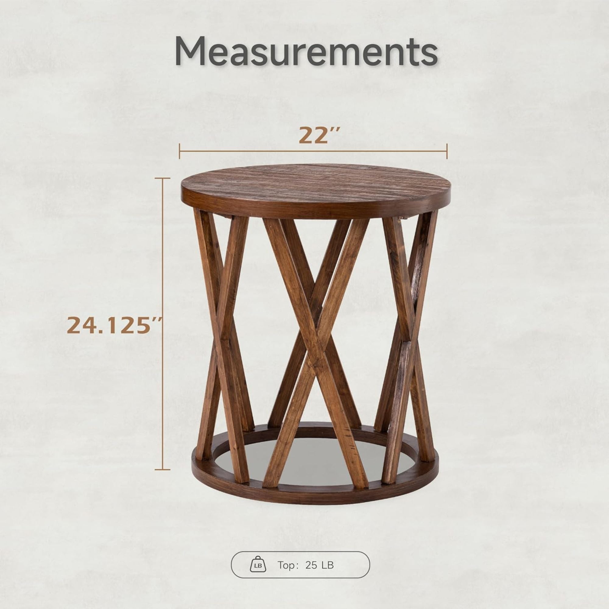 COZAYH Farmhouse End Table, Rustic Round Top with X-Motifs Legs, Brown, Set of 2 - VMInnovations
