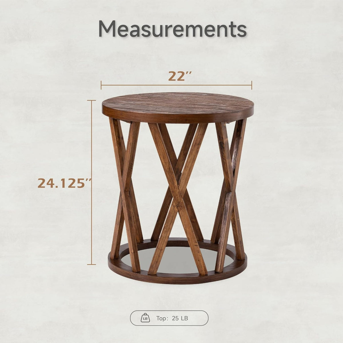 COZAYH Farmhouse End Table, Rustic Side Table w/X-Motifs Legs, Brown (Open Box)
