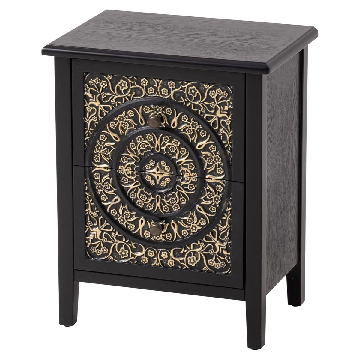 COZAYH Farmhouse 2 Drawer Home Bedroom Nightstand w/Embossed Flower Motif (Used)