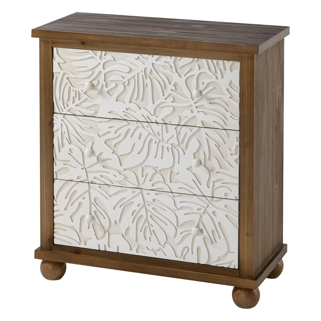 COZAYH Rustic Farmhouse Dresser with Carved Leaves Pattern and 3 Drawers, White - VMInnovations
