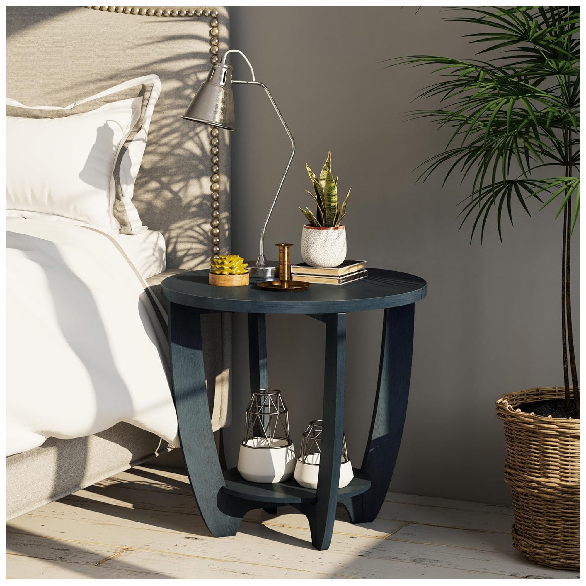 COZAYH Round End Table with Storage Shelf for Living Room or Bedroom, Blue - VMInnovations