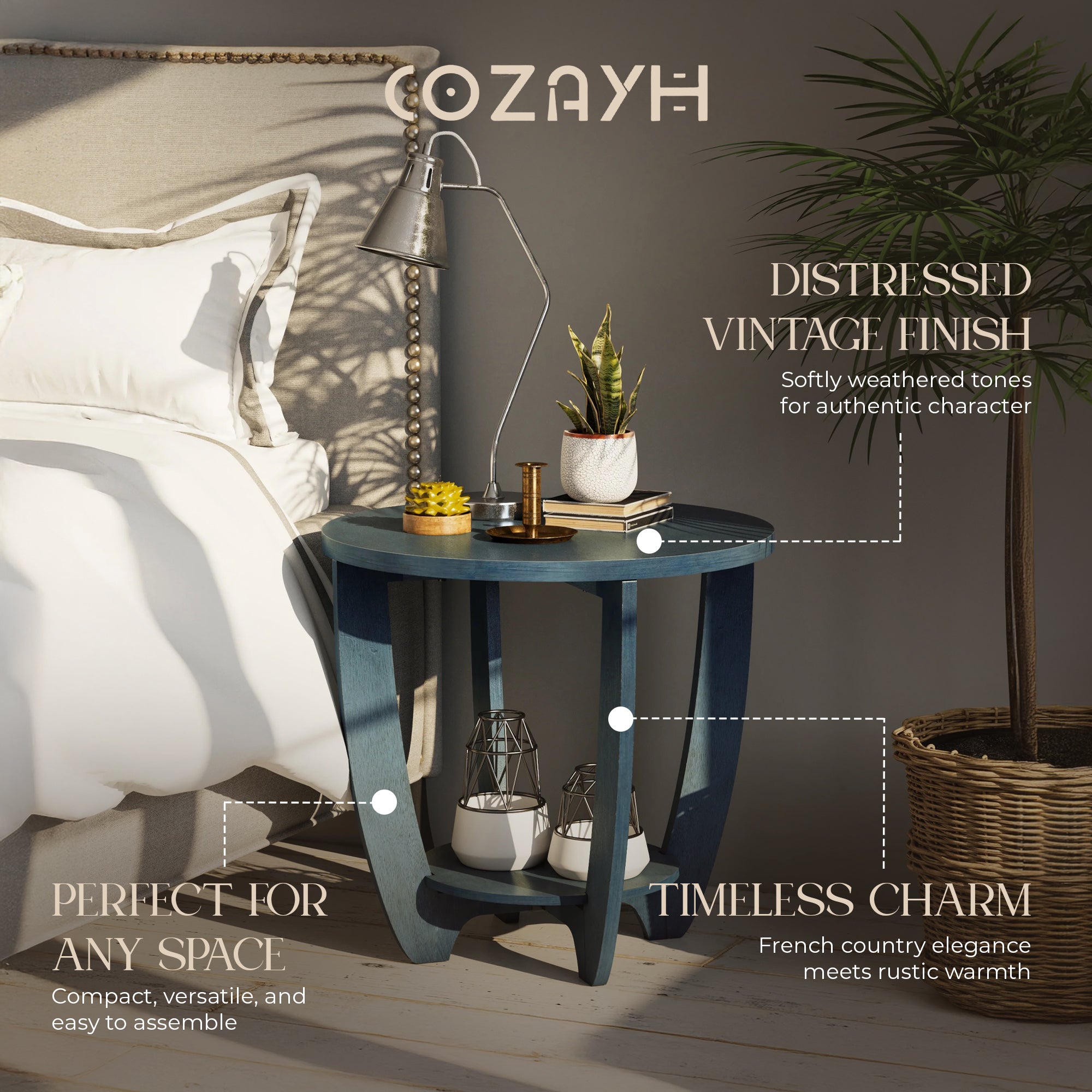 COZAYH End Table w/Storage Shelf for Living Room or Bedroom, Blue (Open Box)