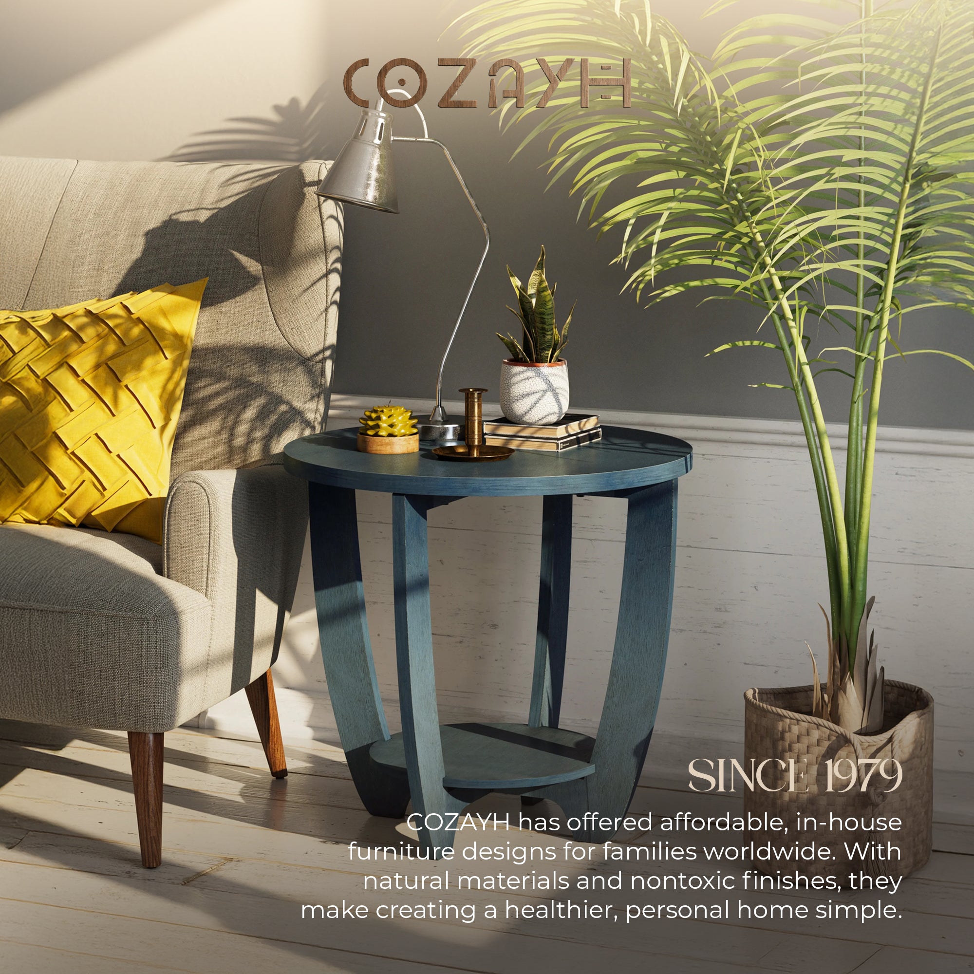 COZAYH End Table w/Storage Shelf for Living Room or Bedroom, Blue (Open Box)