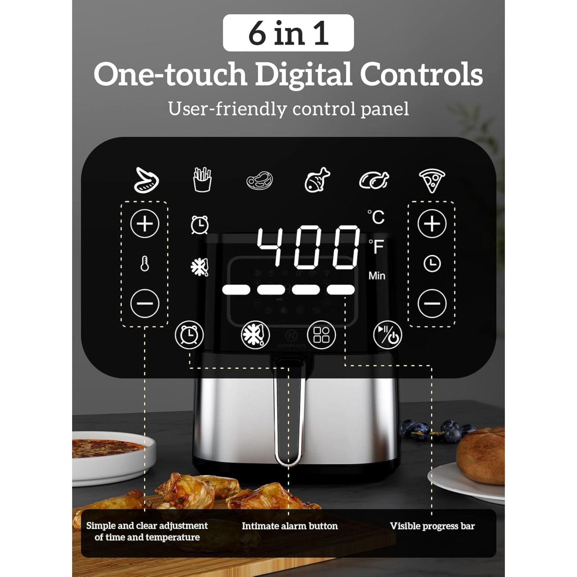 Kitchen Elite Digital Air Fryer Oven, Compact Cooker, 5.28 Qt, Stainless Steel - VMInnovations