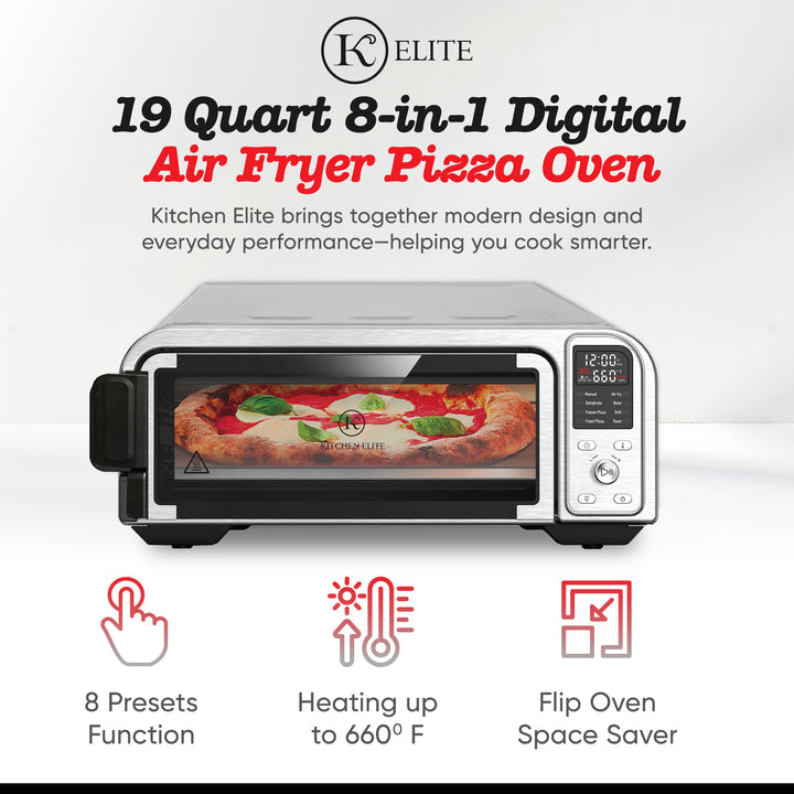 Kitchen Elite 8 in 1 Digital Air Fryer Toaster Convection Pizza Oven, Silver