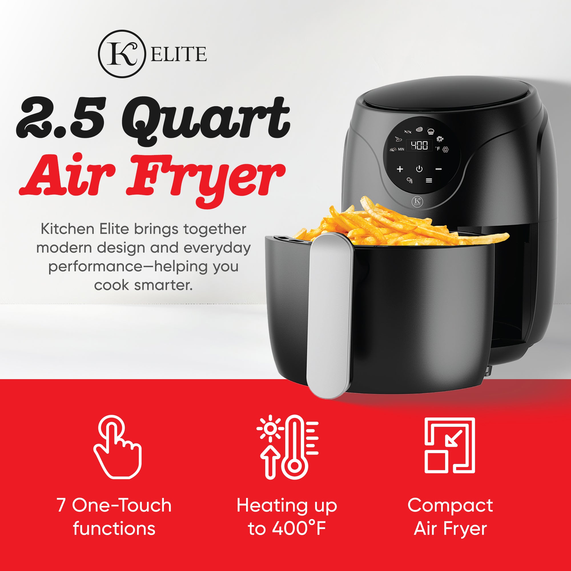 Kitchen Elite 2.5Qt Digital Air Fryer, Countertop Nonstick Basket Oven(Open Box) - VMInnovations
