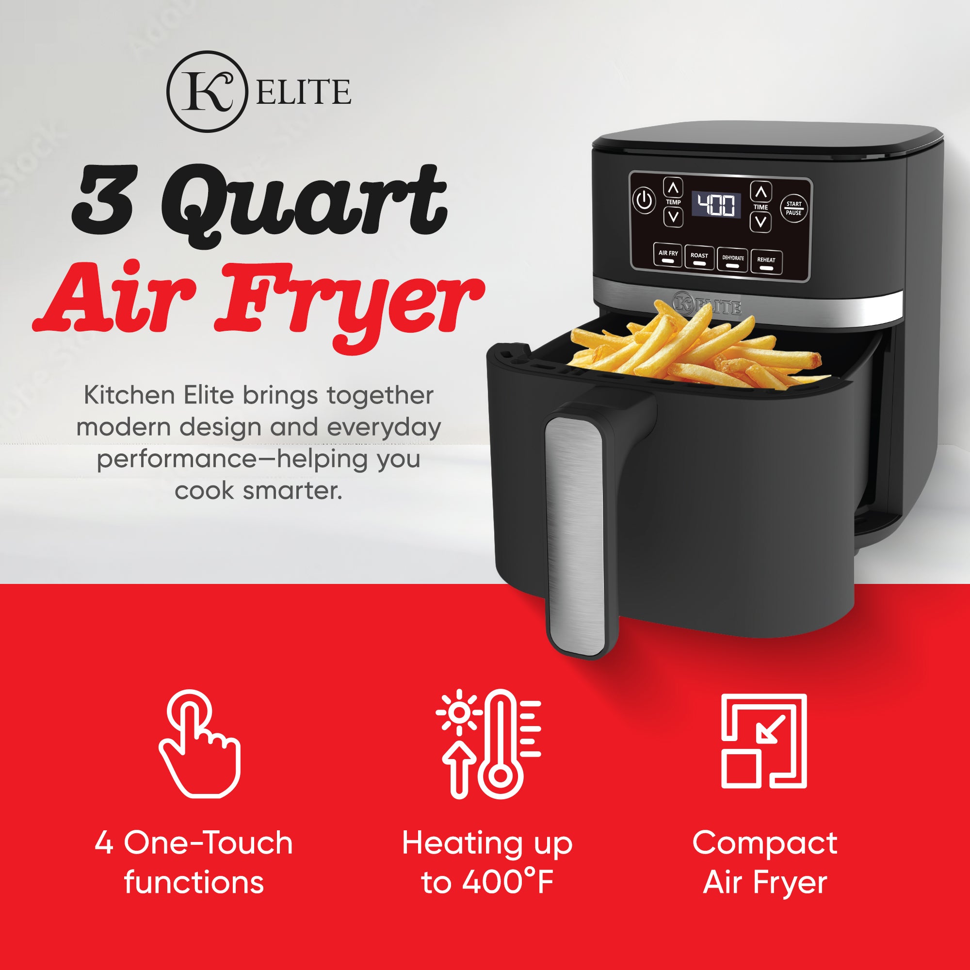 Kitchen Elite 3 Qt Digital Air Fryer, Countertop Nonstick Basket Oven (Open Box) - VMInnovations