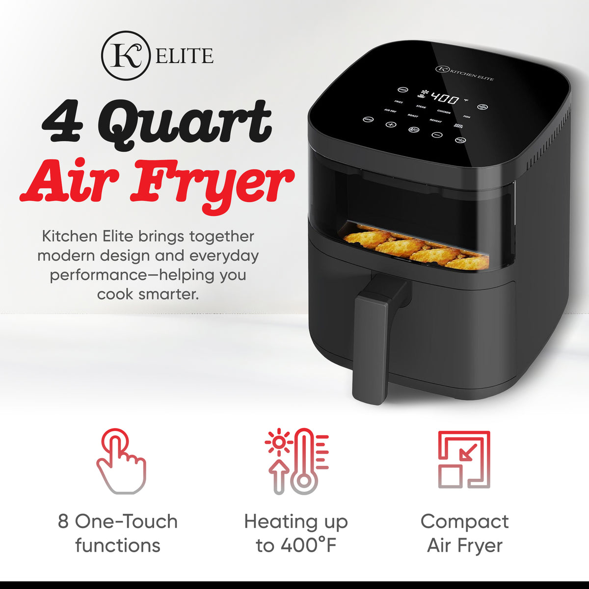Kitchen Elite 4 Qt Digital Air Fryer Oven Cooker w/Window, Touchscreen(Open Box)