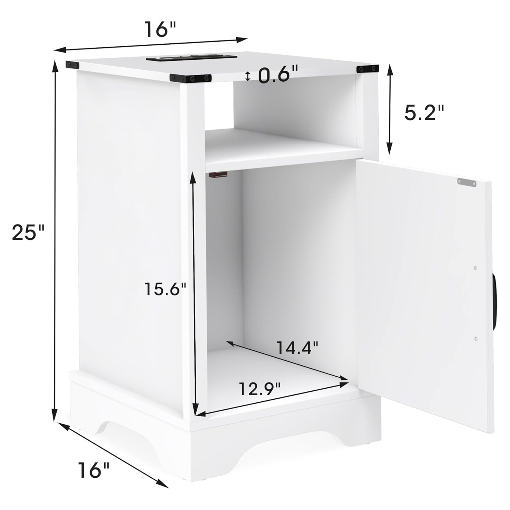 RoyalCraft Farmhouse Bedroom Nightstand with Charging Station, Set of 2, White - VMInnovations
