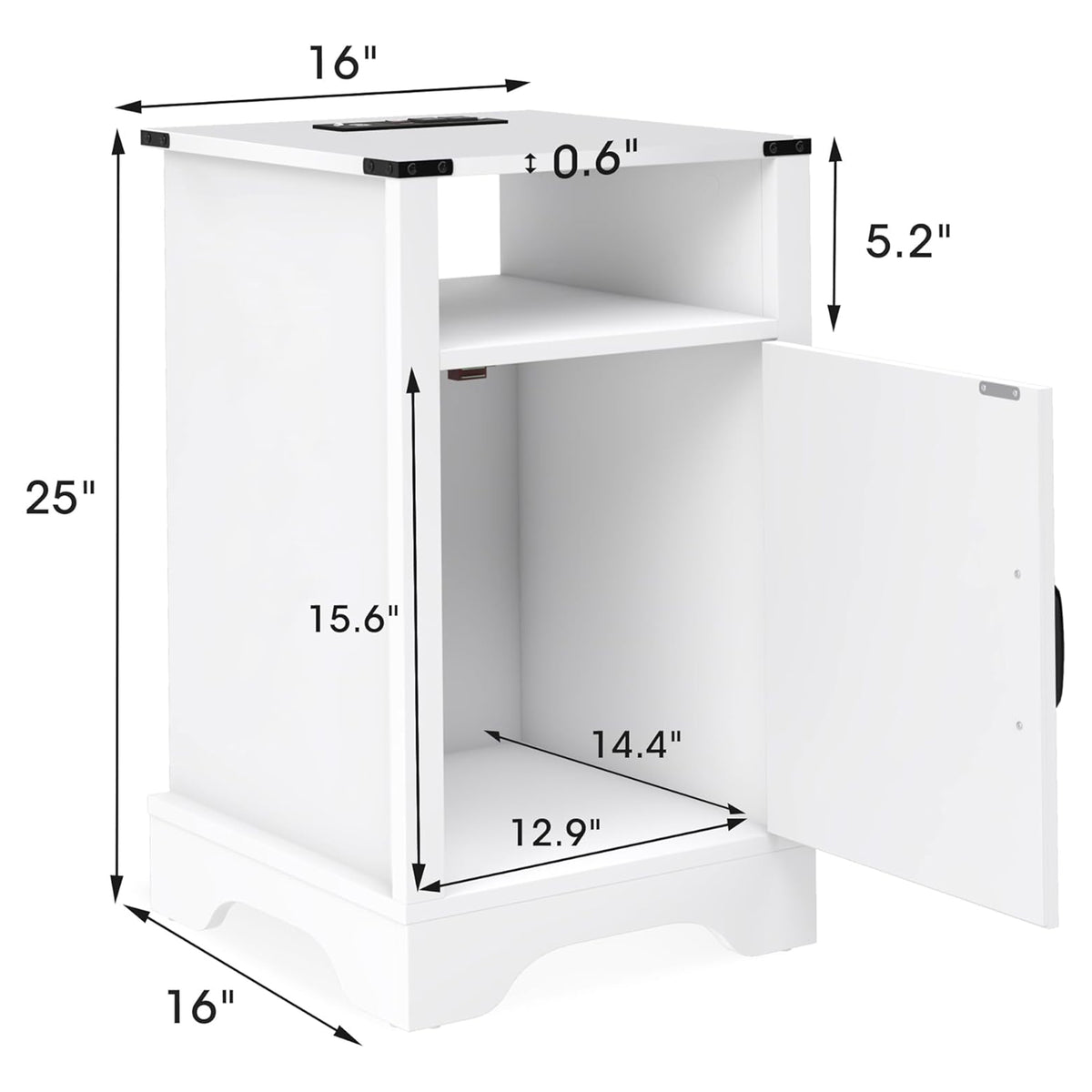 RoyalCraft Farmhouse Bedroom Nightstand with Charging Station, Set of 2, White