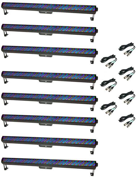 (8) CHAUVET ColorRail IRC Linear LED Strip RGB DMX Novelty Lights+10' DMX Cables