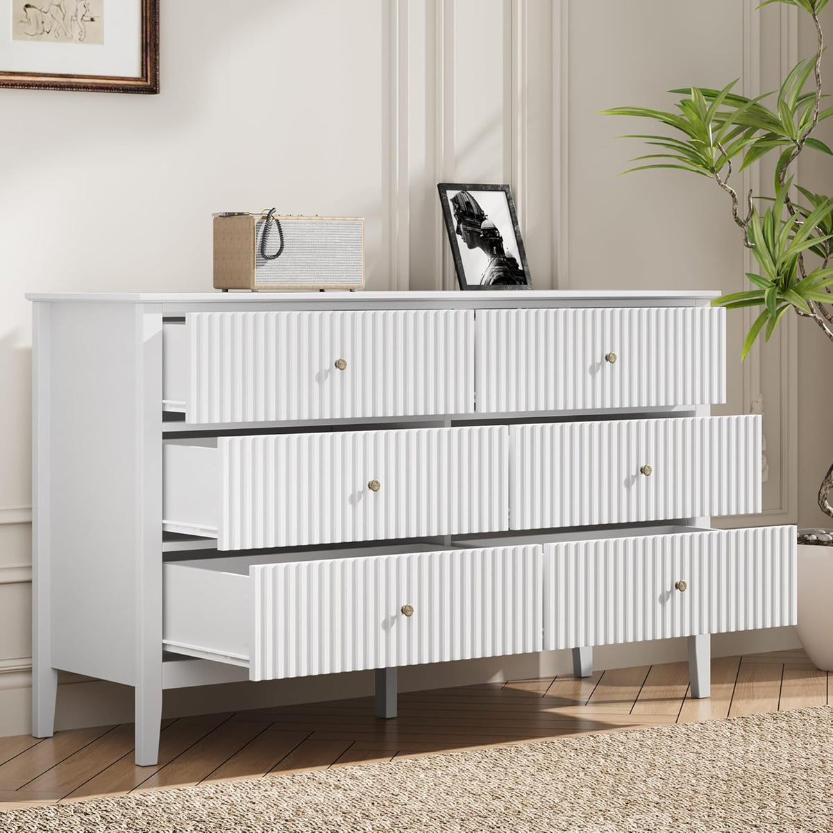 RoyalCraft Fluted Dresser 6 Drawer Bedroom Cabinet and Nightstand (Open Box) - VMInnovations