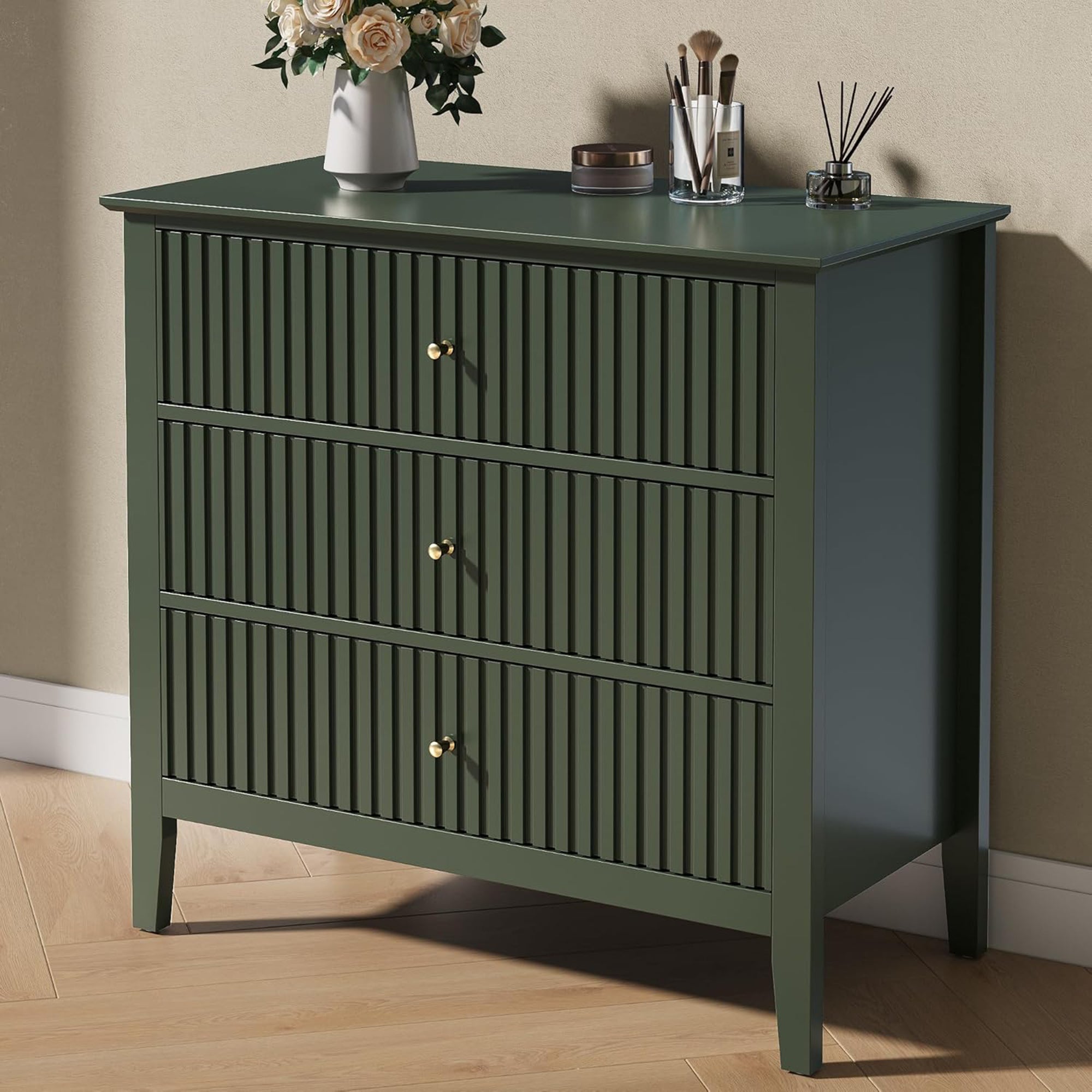 RoyalCraft Fluted Dresser 3 Drawer Bedroom Storage Cabinet (Open Box) - VMInnovations