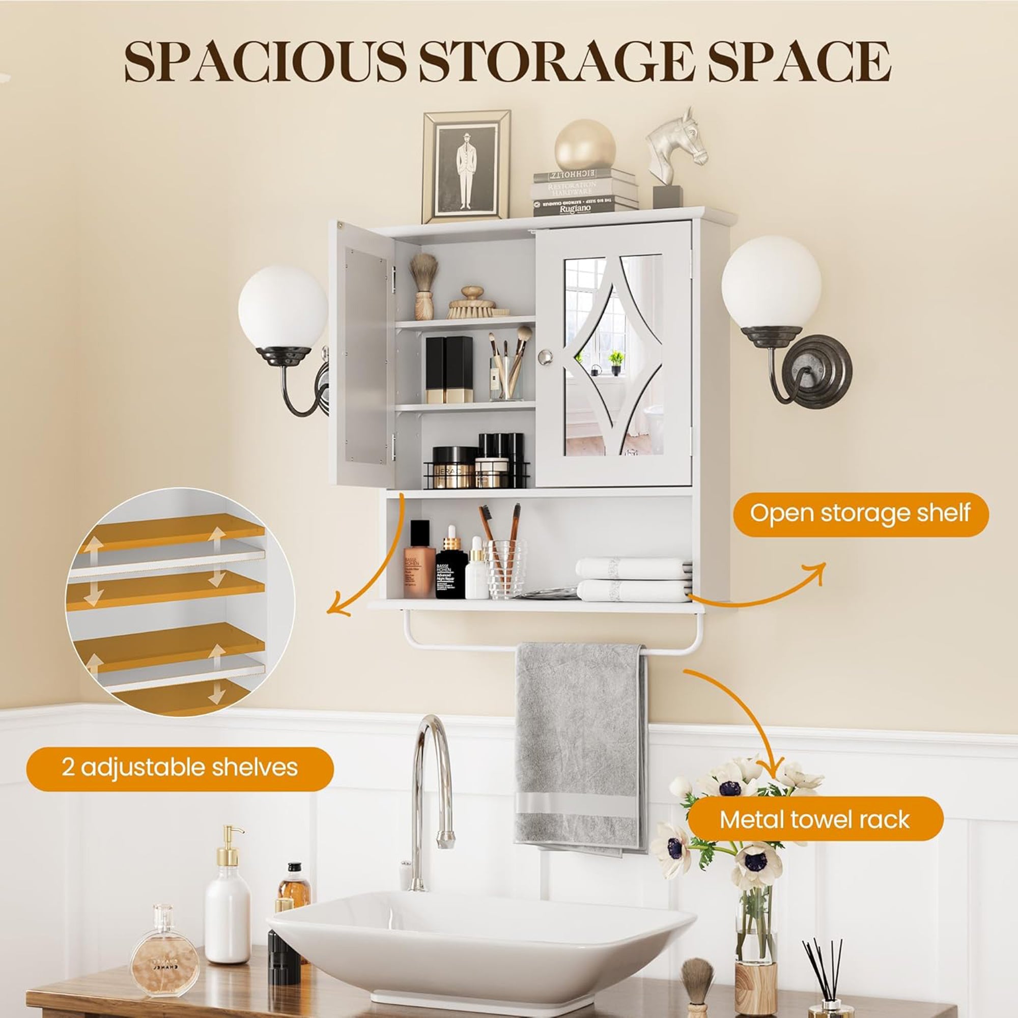 RoyalCraft Bathroom Wall Wood Medicine Cabinet with Mirror & Towel Bar(Open Box) - VMInnovations