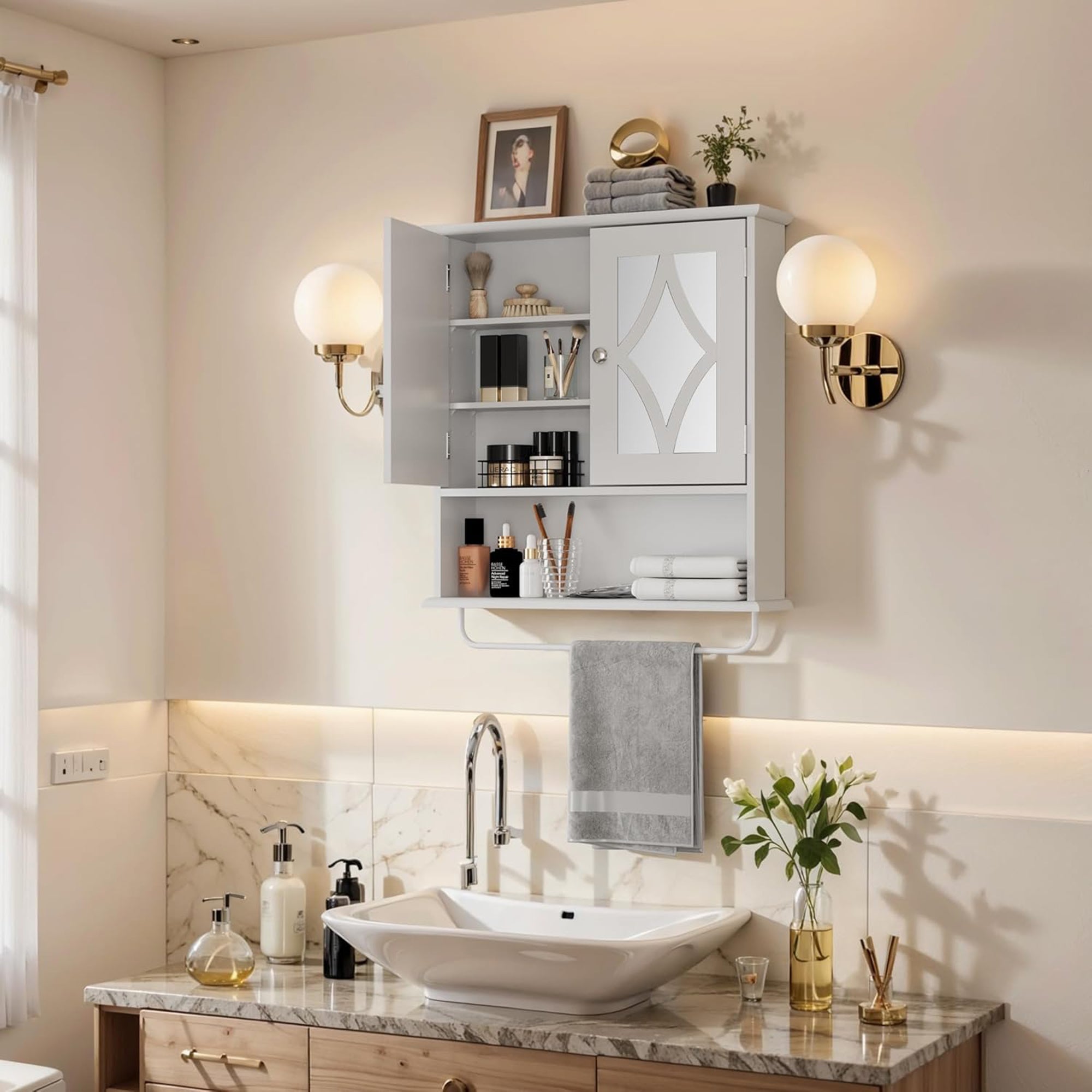 RoyalCraft Bathroom Wall Wood Medicine Cabinet with Mirror & Towel Bar(Open Box) - VMInnovations