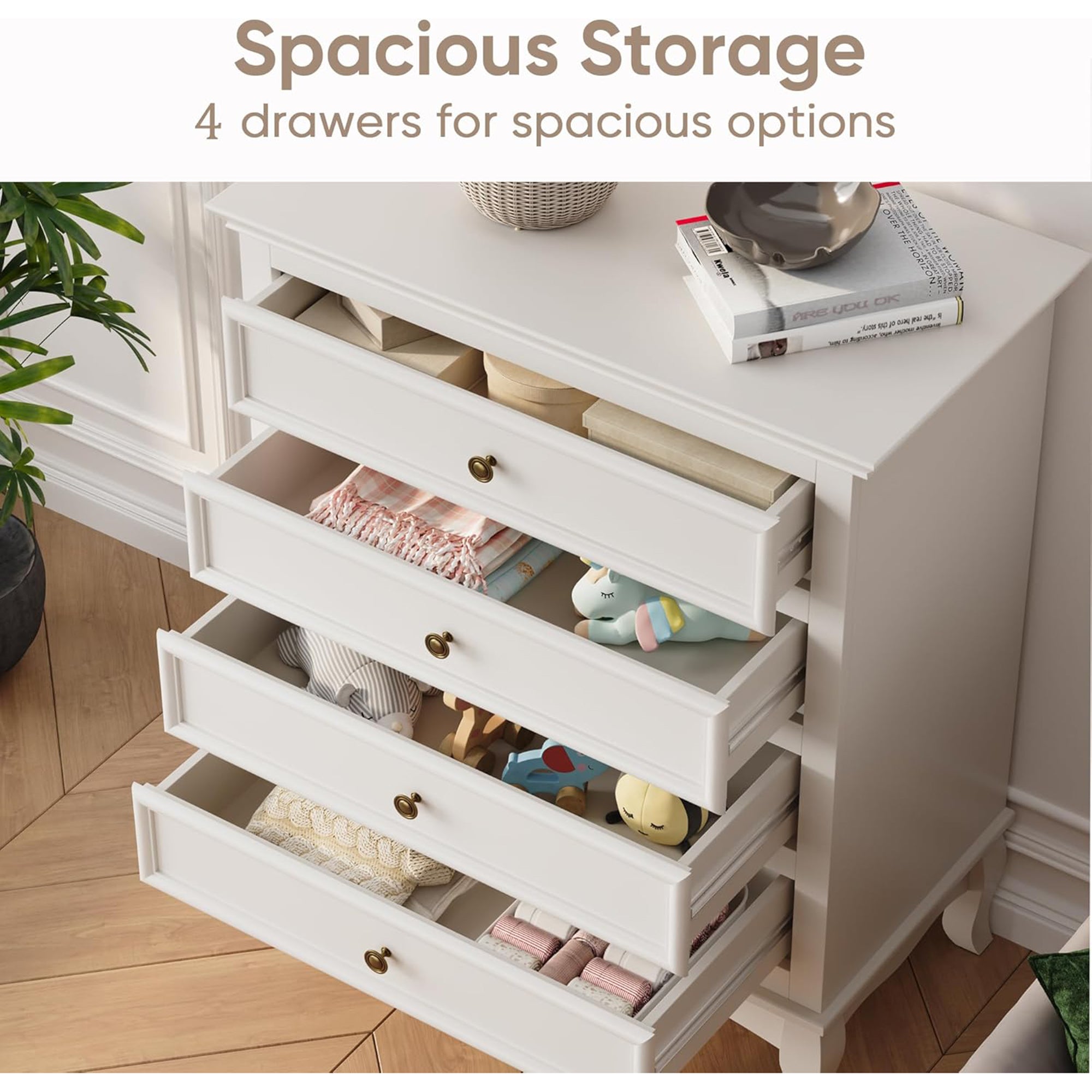 RoyalCraft Wood Dresser Wide Chest Drawers Storage Organizer for Bedroom, White - VMInnovations