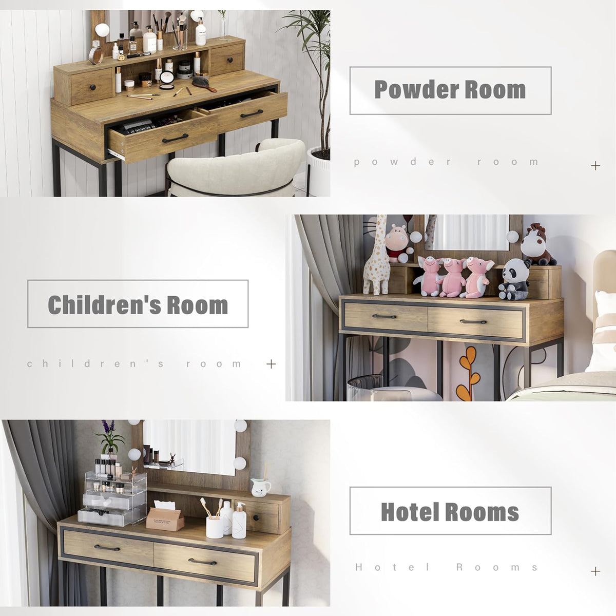 RoyalCraft Vanity Desk for Makeup with Mirror, Dimmable Lights (Open Box) - VMInnovations