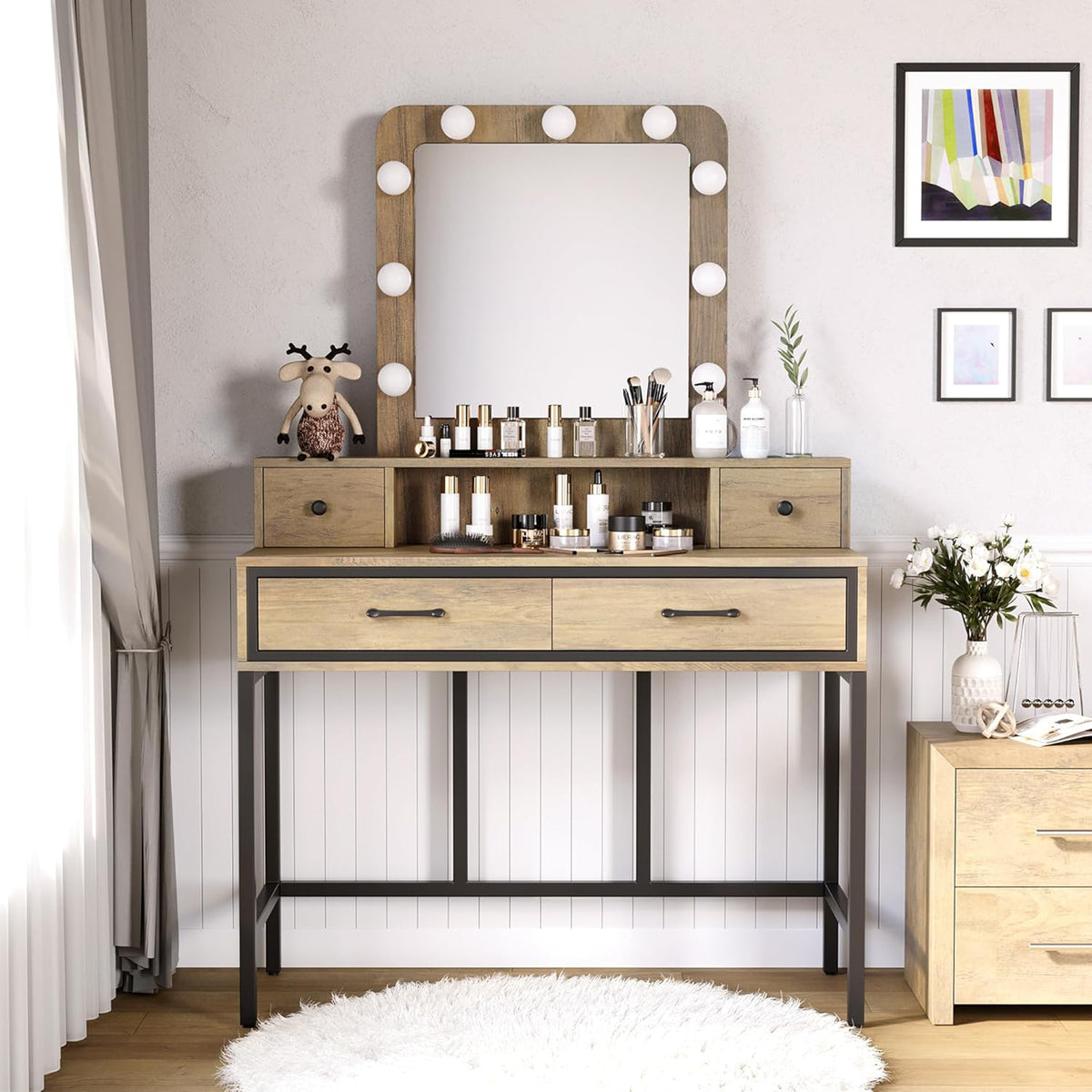 RoyalCraft Vanity Desk for Makeup with Mirror, Dimmable Lights (Open Box) - VMInnovations
