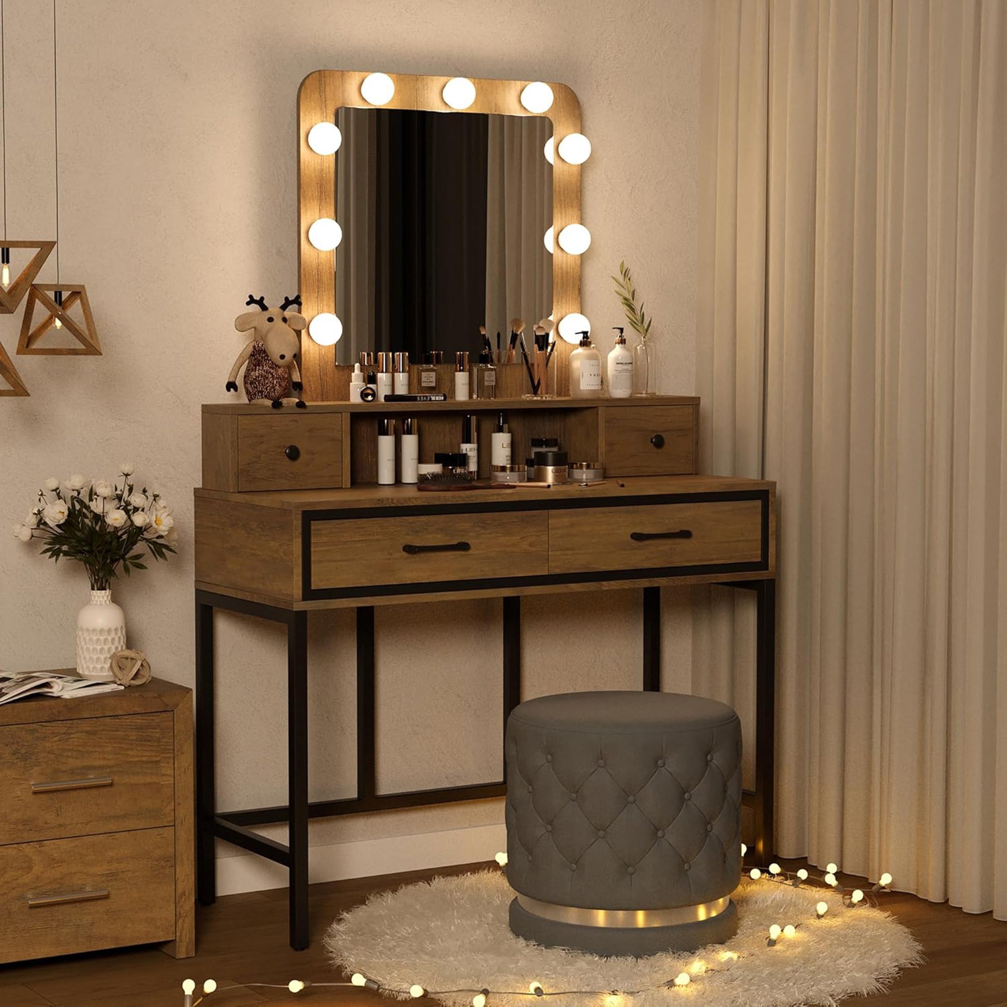 RoyalCraft Vanity Desk for Makeup with Mirror, Dimmable Lights (Open Box) - VMInnovations