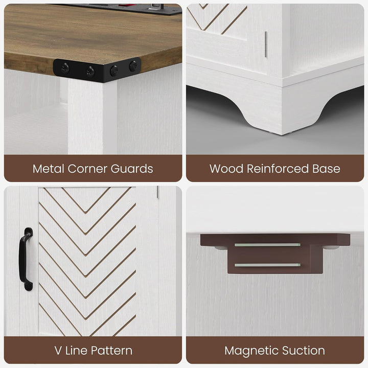 RoyalCraft Nightstand w/ LED Lights & Charging Station, Set of 2, Antique White - VMInnovations