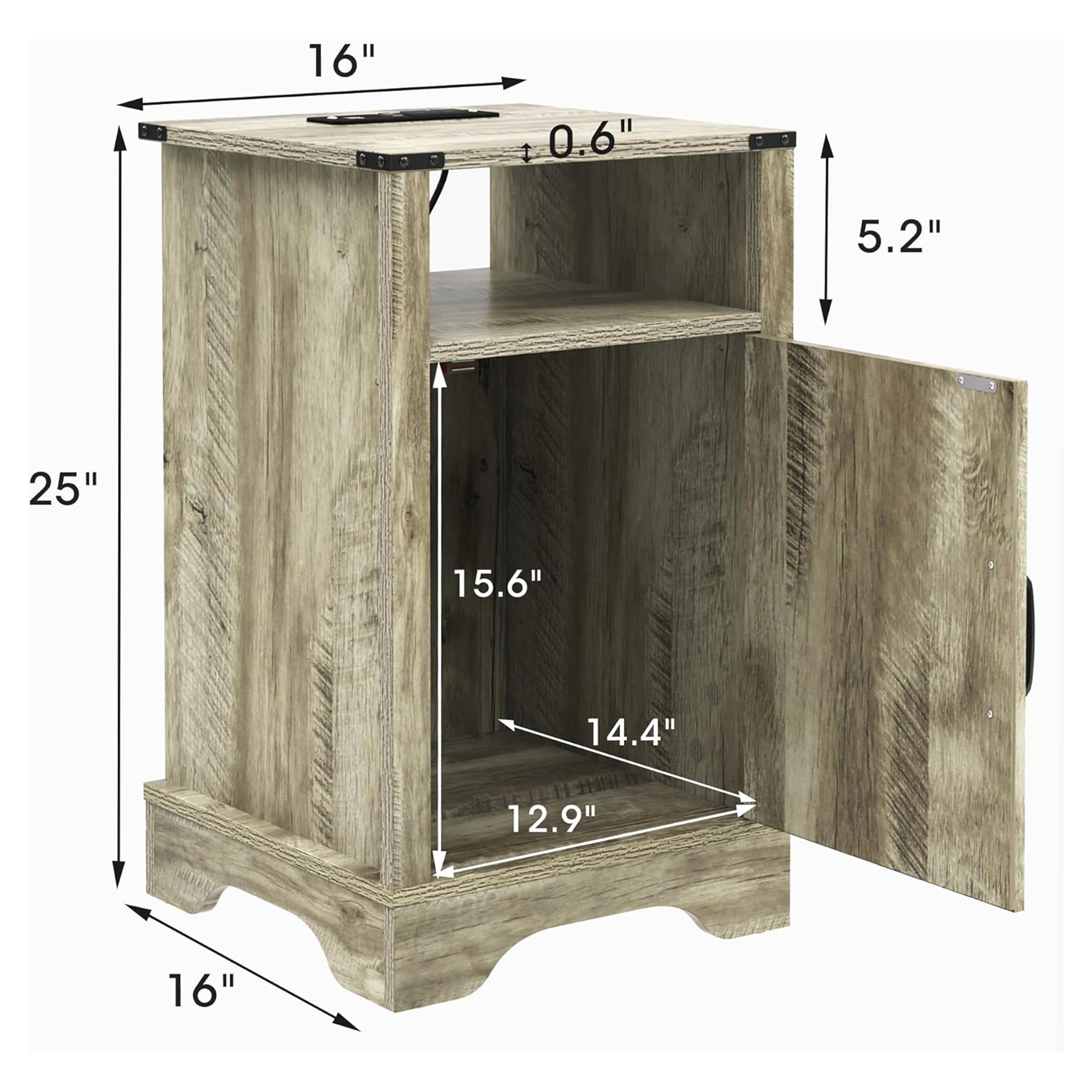 RoyalCraft Farmhouse Nightstand with Charging Station, Set of 2, Grey (Open Box) - VMInnovations