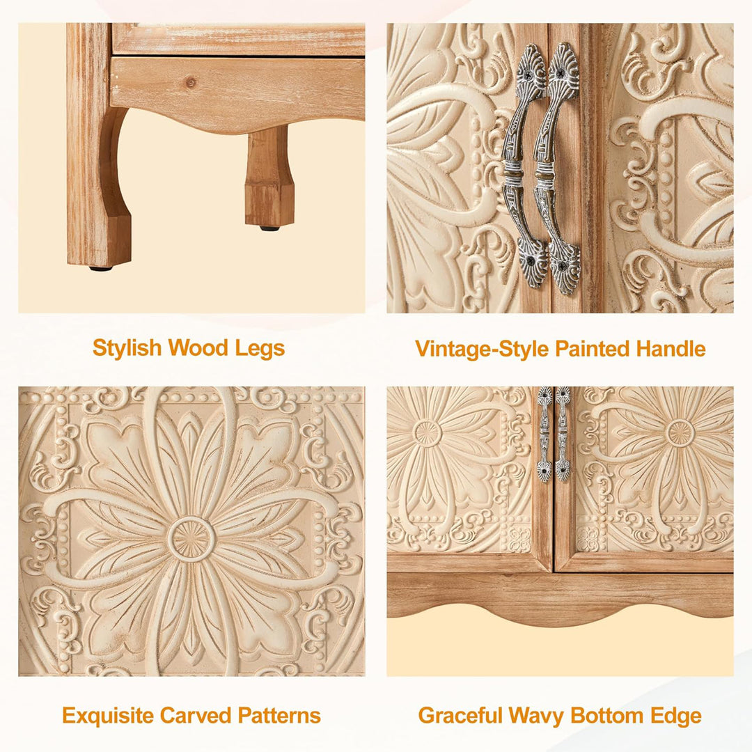 RoyalCraft Farmhouse Buffet Cabinet Solid Wood Sideboard Storage Table, Brown - VMInnovations