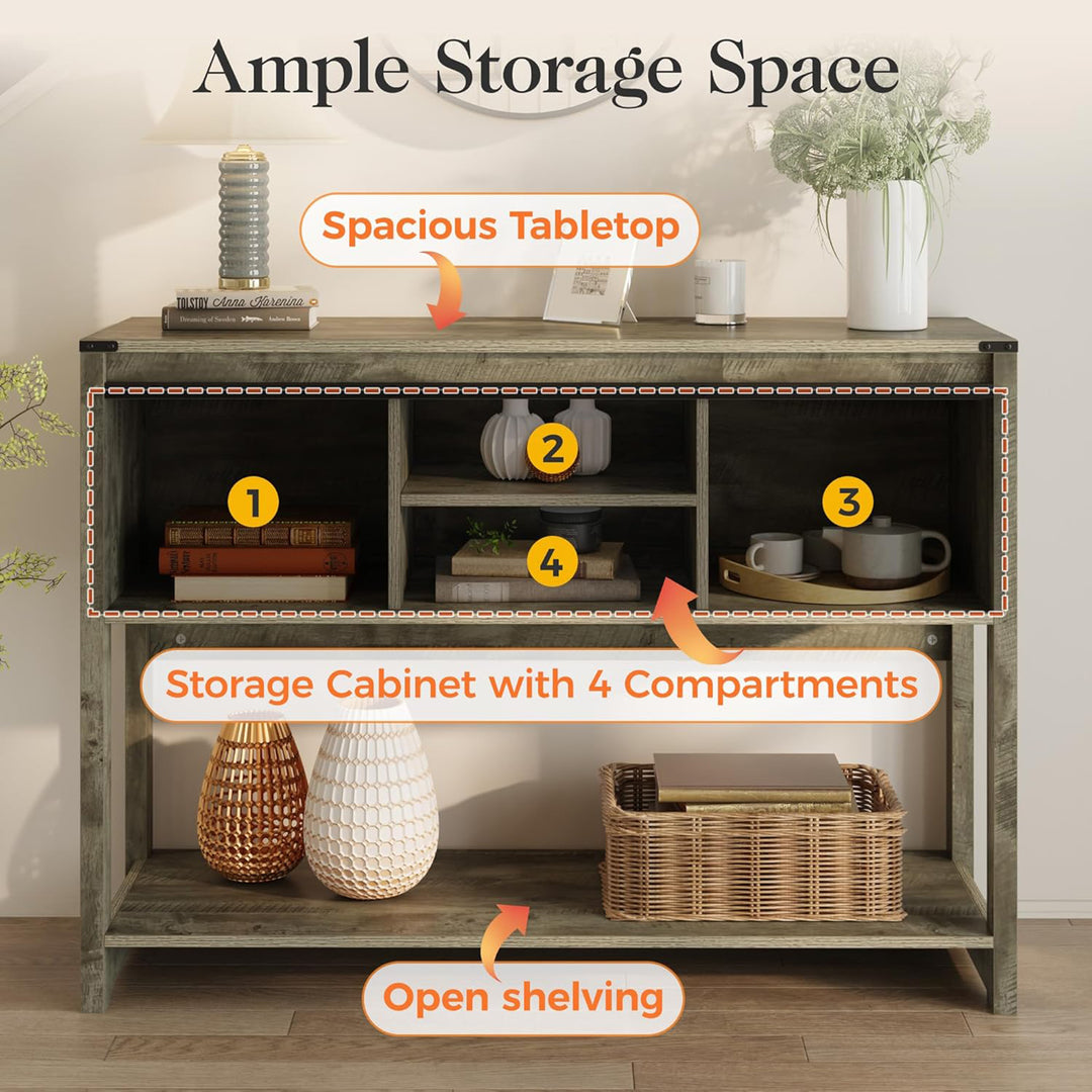 RoyalCraft Farmhouse Entryway Console Table with Storage Shelves, Light Grey - VMInnovations