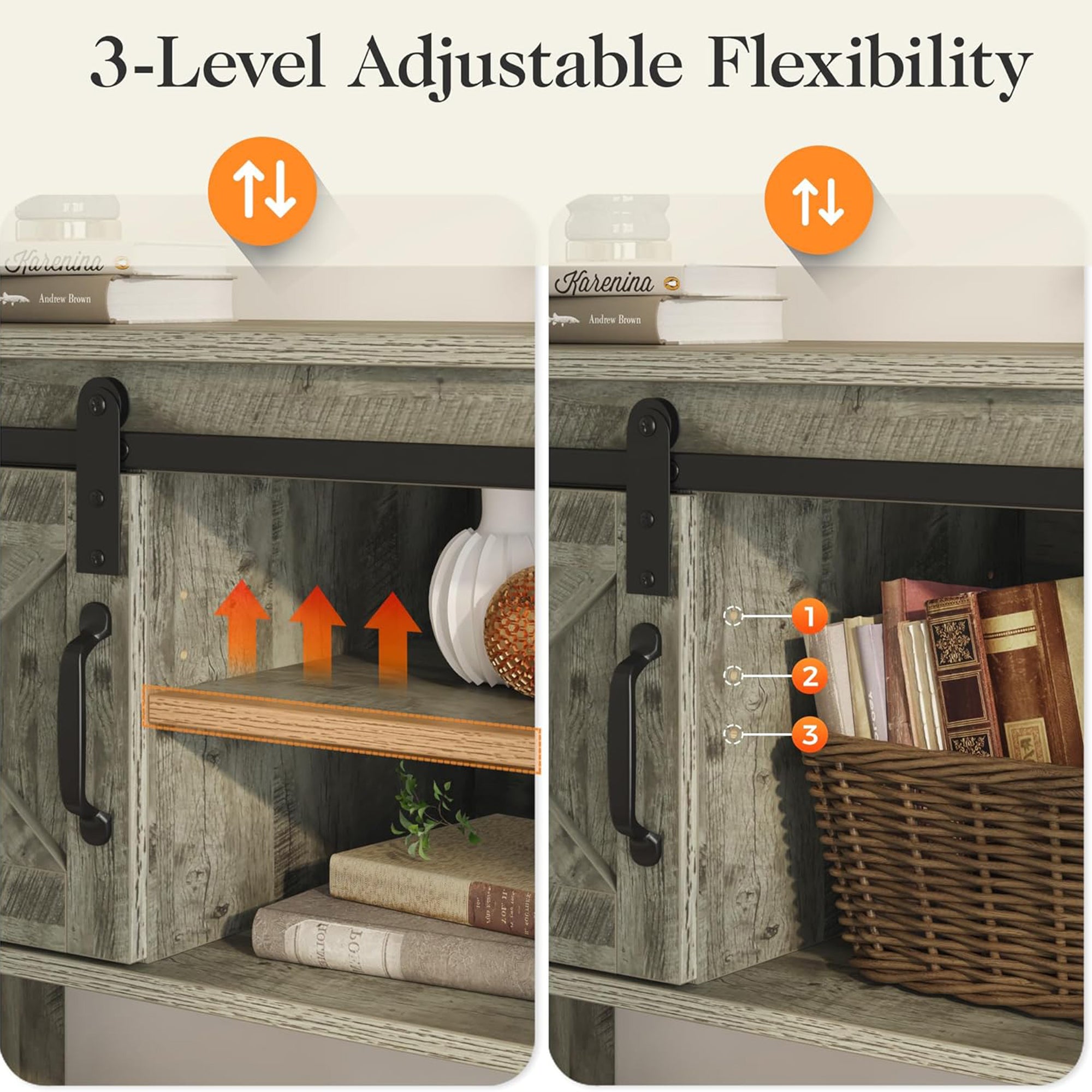 RoyalCraft Farmhouse Entryway Console Table with Storage Shelves, Light Grey - VMInnovations