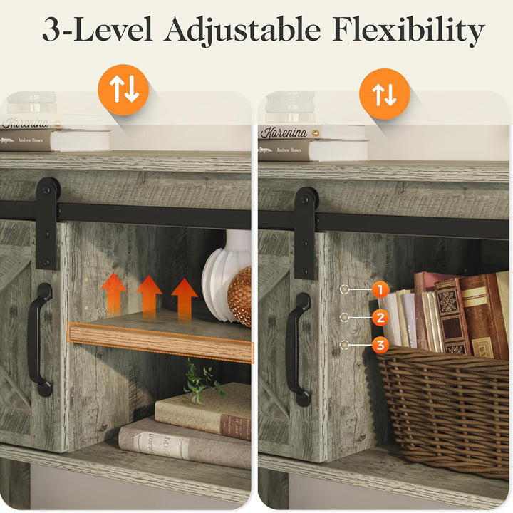 RoyalCraft Farmhouse Entryway Console Table with Storage Shelves, Light Grey - VMInnovations
