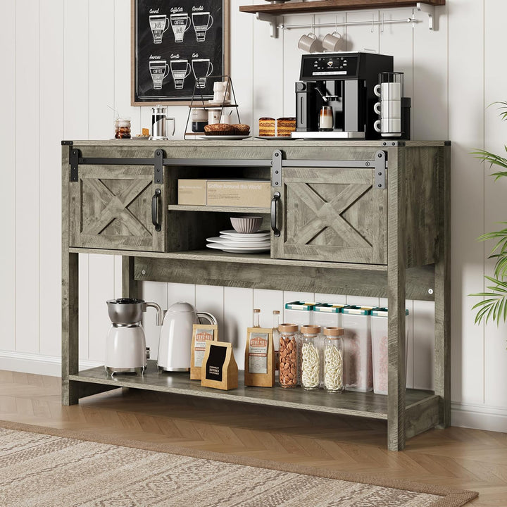 RoyalCraft Farmhouse Entryway Console Table with Storage Shelves, Light Grey - VMInnovations