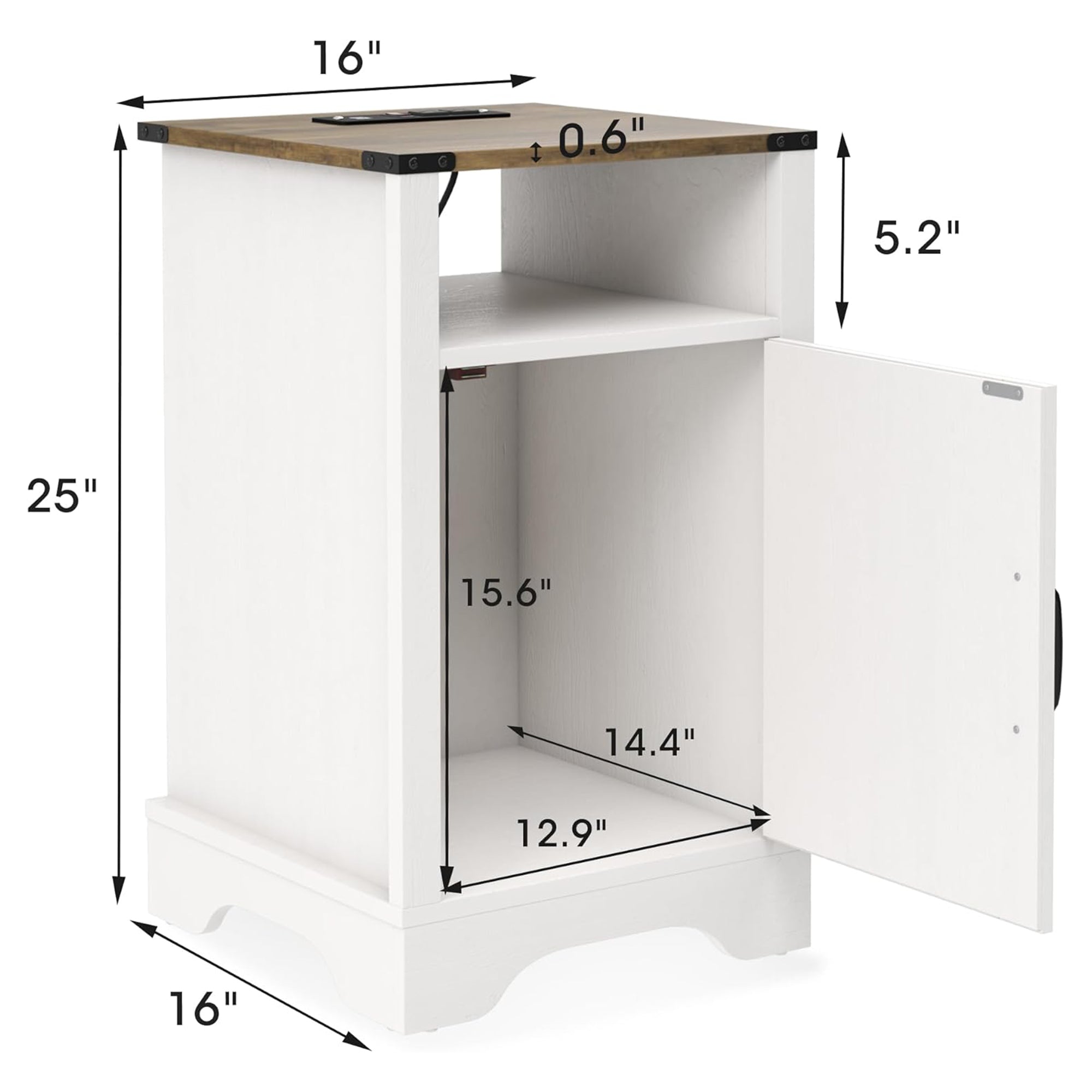RoyalCraft Farmhouse Nightstand w/ Charging Station Set of 2 White&Oak(Open Box) - VMInnovations