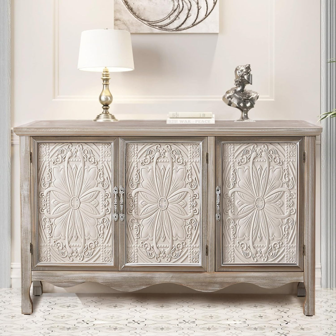 RoyalCraft Farmhouse Buffet Cabinet Solid Wood Sideboard Storage Table, Gray - VMInnovations
