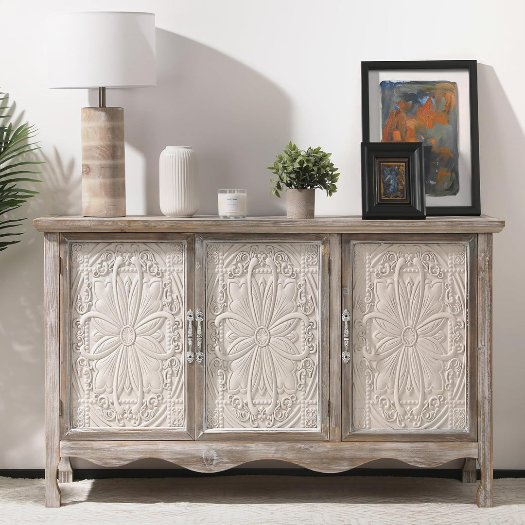 RoyalCraft Farmhouse Buffet Cabinet Solid Wood Sideboard Storage Table, Gray - VMInnovations