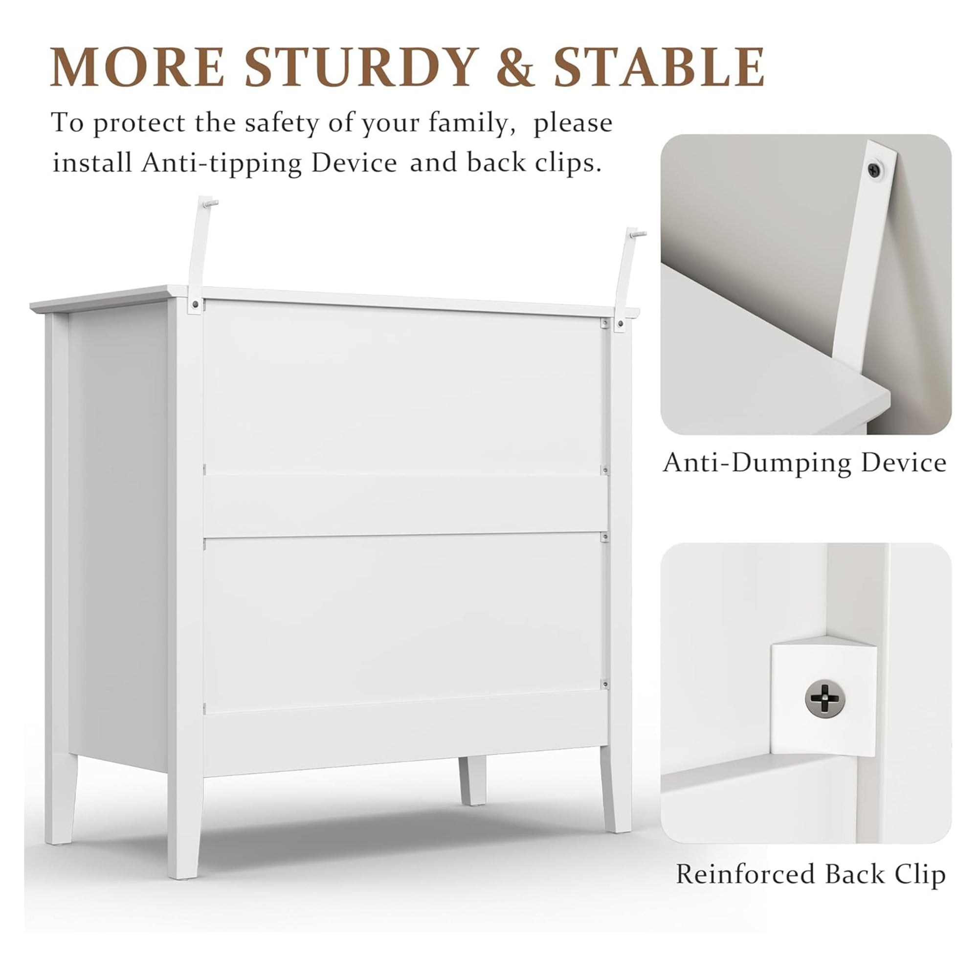 RoyalCraft Fluted Dresser 3 Drawer Bedroom Storage Cabinet/Nightstand(Open Box) - VMInnovations