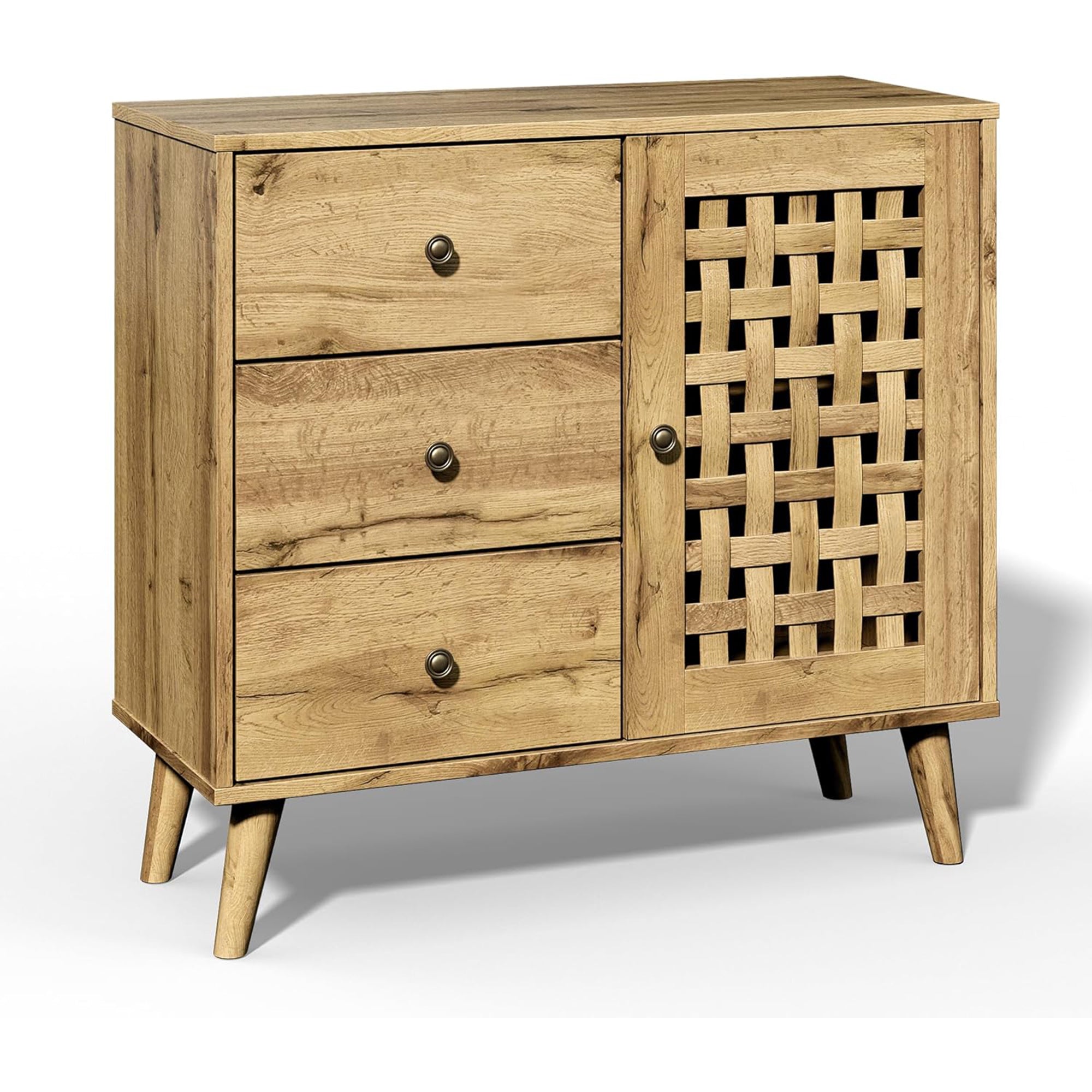 RoyalCraft Accent Storage Cabinet Sideboard Drawers Adjustable Shelves Natural - VMInnovations