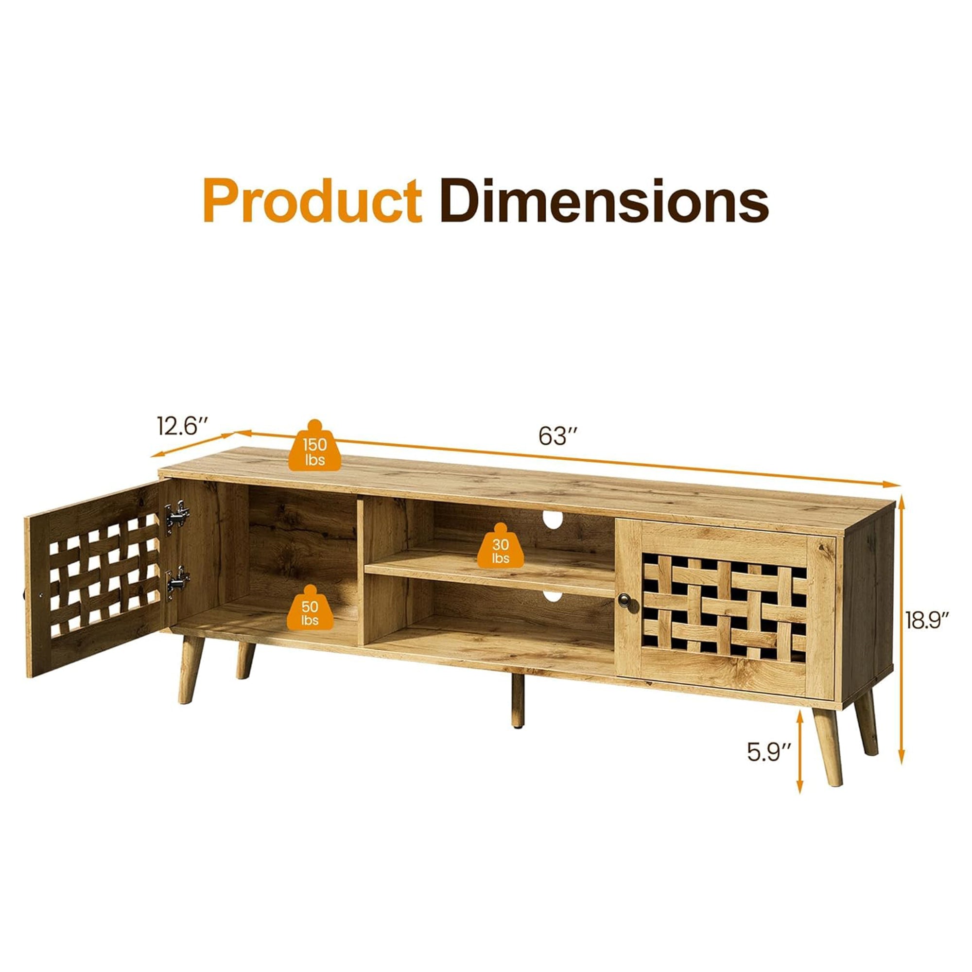 RoyalCraft Rattan TV Stand Entertainment Center w/Storage for 65" TVs (Open Box) - VMInnovations