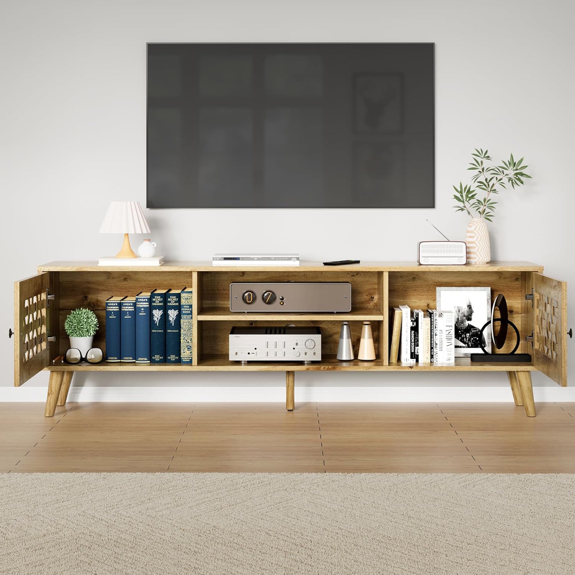 RoyalCraft Rattan TV Stand Entertainment Center w/Storage for 65" TVs (Open Box) - VMInnovations